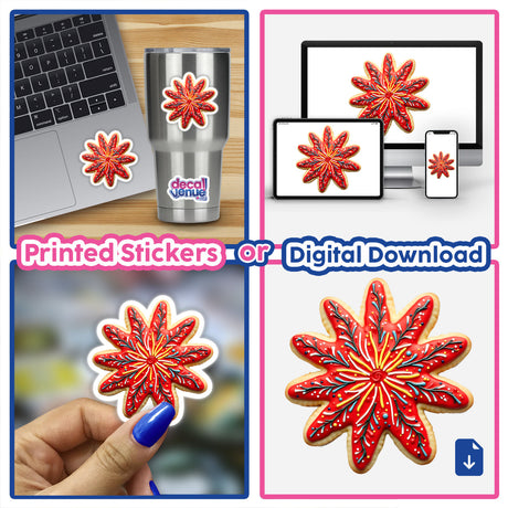 Collage of Firework Shaped Cookie with Colorful Icing Explosions stickers featuring close-ups of the vibrant, star-shaped design.