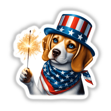 Beagle Dog Holding Sparkler 4th of July Patriotic