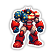 A Cool American Flag Army Robot cartoon, featuring a blue helmet with yellow stars and robotic arms, available as stickers or digital artwork from Decal Venue.