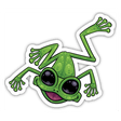 Happy Green Tree Frog cartoon sticker featuring a whimsical frog with big eyes, perfect for adding a playful touch to any surface.