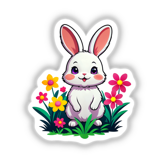 A Cute Rabbit With Blooming Spring Flowers