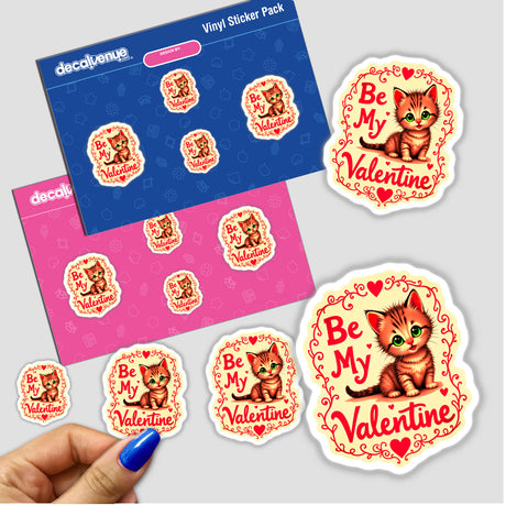 Be My Valentine Valentine's Day Kitten stickers featuring adorable cartoon cats with text, available as both physical stickers and digital artwork.