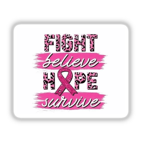 Pink ribbon with black text, part of the Gold Breast Cancer Series 12, available as stickers or digital artwork from Decal Venue.