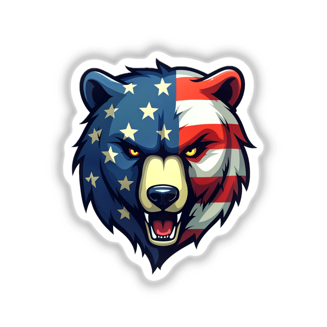 A Cool American Flag Bear illustration featuring a bear with stars painted across its body, available as stickers or digital artwork from Decal Venue.