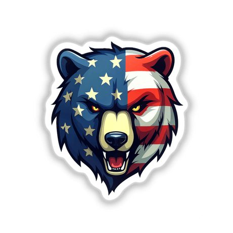 A Cool American Flag Bear illustration featuring a bear with stars painted across its body, available as stickers or digital artwork from Decal Venue.