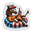 American Flag Adorned Mustang Stallion Relaxing on Patriotic Pool Float