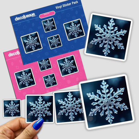 Elegant Snowflake Envelope Seal Stickers – Winter Wonderland Stationery shown in a hand. The pack features intricate snowflake designs, perfect for adding a festive touch to letters.