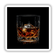 Crystal Glass of Whiskey with Ice Cubes, depicted in a detailed sticker or digital artwork, showcasing the drink's elegance and barware appeal, offered by Decal Venue for unique decoration.