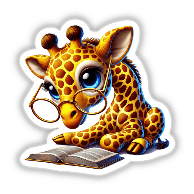 Giraffe With Reading Glasses Open Book