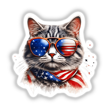 Patriotic cat with American flag sunglasses and necktie, digital artwork