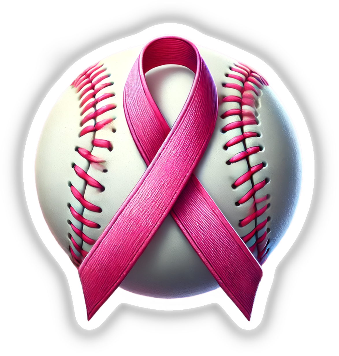 Baseball Ball Pink Ribbon Breast Cancer sticker or digital artwork featuring a baseball wrapped with a pink ribbon symbolizing breast cancer awareness.