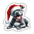 Happy Christmas Santa Pitbull Dog sticker or digital artwork featuring a dog wearing a Santa hat with a close-up of its nose and tongue, embodying festive charm.