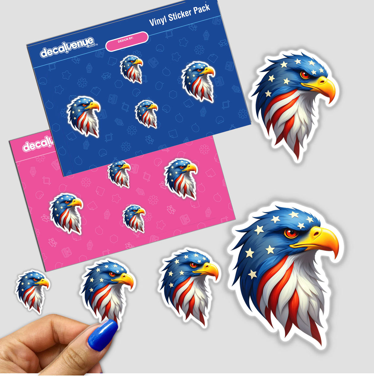 A Cool American Flag Eagle sticker featuring a cartoon eagle adorned with stars and stripes, available as part of Decal Venue's unique sticker and digital art collection.