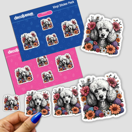 White Poodle Dog Portrait Floral Accents PA35