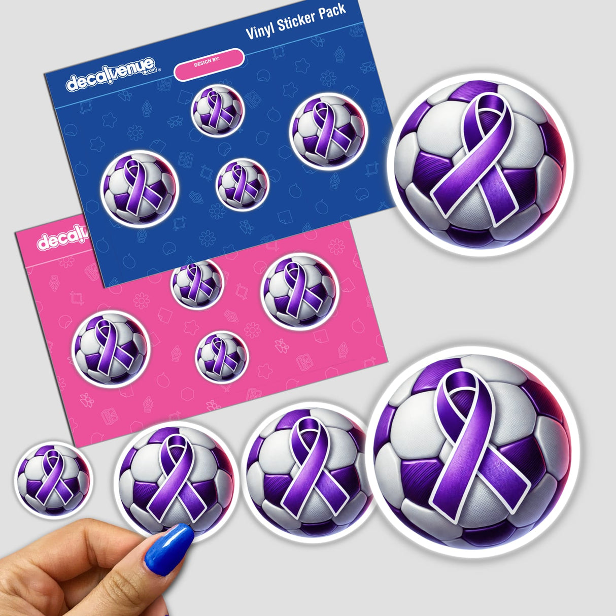 Soccer Ball Purple Ribbon stickers showcasing a football adorned with a purple ribbon, perfect for unique decor or digital artwork.