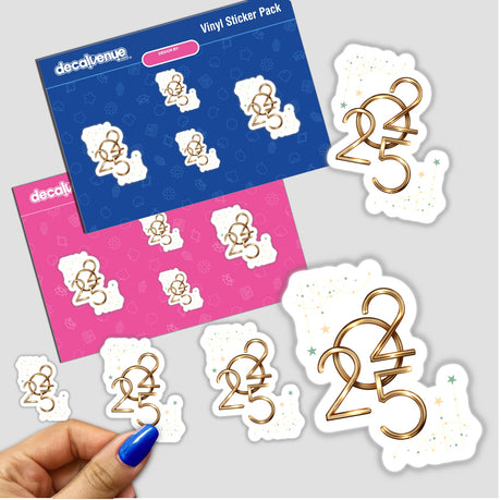 2025-themed sticker pack featuring gold numbers, available as physical stickers or digital artwork. Perfect for adding a unique touch to planners, scrapbooks, or digital designs.