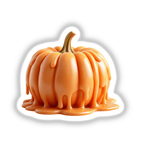 Pumpkin Dripping Candle Wax sticker or digital artwork shows a pumpkin covered in melted caramel-like wax, embodying Decal Venue's unique blend of Halloween-themed creativity.