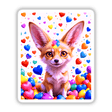 A Cute Fennec Fox With Love Hearts surrounded by colorful hearts, available as stickers or digital artwork from Decal Venue.