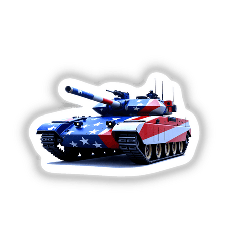 A Cool American Flag Army Tank sticker or digital artwork depicting a tank adorned with stars and stripes, reflecting patriotic themes, available from Decal Venue's unique collection.