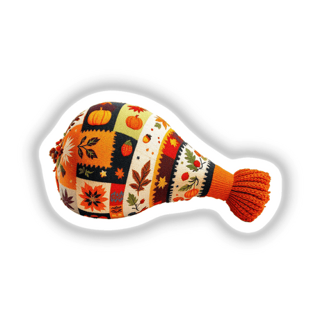 Thanksgiving Turkey Leg Knit Fabric Style, depicted as a creatively designed stuffed toy with intricate knitting patterns, available as unique stickers or digital artwork.