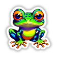 A colorful jungle frog with big eyes, featured in a cartoon style, available as unique stickers or digital artwork from Decal Venue.