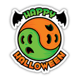 Happy Halloween Ghost Yin-Yang sticker featuring a whimsical green and orange yin yang symbol with bats. Available as part of a sticker pack or individually.