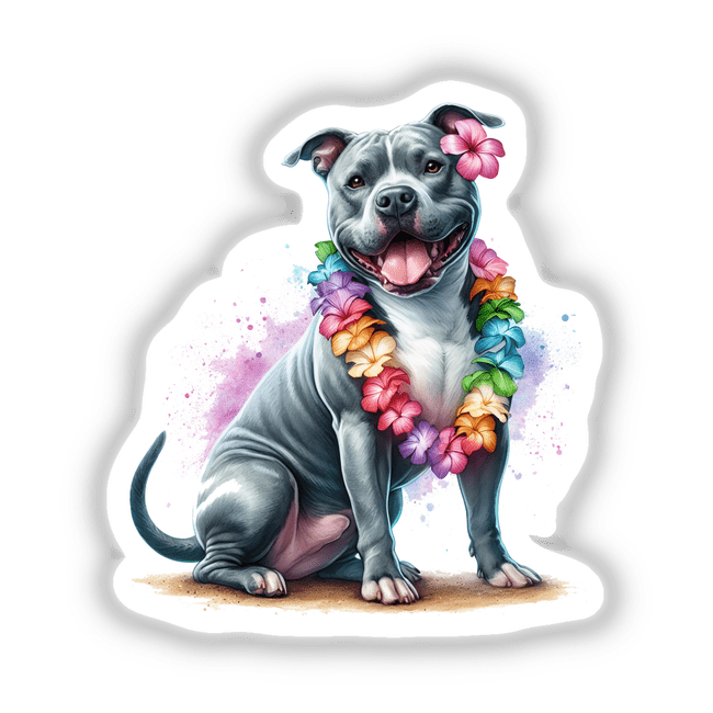 Watercolor Hawaiian Lei Pitbull Dog – Decal Venue