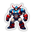 A Cool American Flag Army Robot depicted as a cartoon superhero, available as stickers or digital artwork, showcasing unique vinyl art from Decal Venue.