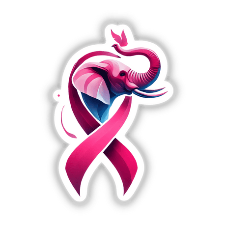 Elephant Pink Ribbon Breast Cancer sticker or digital artwork featuring a pink elephant with a ribbon, symbolizing support and awareness.