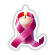 Pink Ribbon and Candle Breast Cancer Awareness sticker or digital artwork, featuring a candle adorned with a pink ribbon, symbolizing support and awareness for breast cancer.