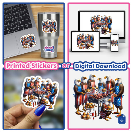 Patriotic eagle family barbecue party decals and digital art on various devices and products