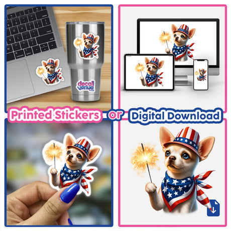 Chihuahua Dog Holding Sparkler 4th of July Patriotic