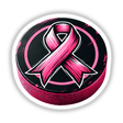 Hockey Puck Pink Ribbon Breast Cancer sticker or digital artwork featuring a pink ribbon centered on a black hockey puck. Available from Decal Venue.