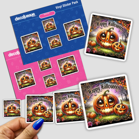 Bronze Halloween Series 8: Stickers featuring pumpkins and jack-o'-lanterns, with a whimsical touch, perfect for seasonal decoration or digital artwork.