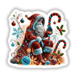 Whimsical Santa Claus in Christmas Sweater, Surrounded by Colorful Ornaments and Decorations