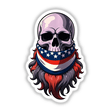 Illustration of A Cool Skull With An American Flag Bandana, featuring a skull with a beard and a red, white, and blue bandana, available as stickers or digital artwork.