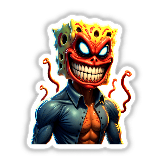 Alien Mutant Superhero Villain cartoon character with a large face and glowing eyes, available as unique stickers or digital artwork, capturing distinct animated features.