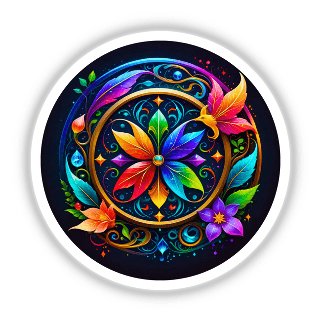 Shield of Loyalty: A vibrant floral design featuring intricate circles and leaves, available as unique stickers or digital artwork, embodying the creative essence of Decal Venue's offerings.