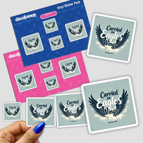 Carried on Eagles' Wings – Exodus 19:4 Christian Sticker or Clipart features stickers with winged designs and text, perfect for adding spiritual inspiration to various surfaces or digital projects.