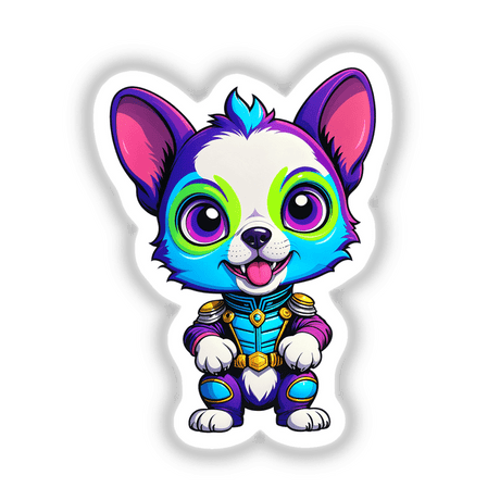 Cute Puppy From Outer Space cartoon illustration featuring a whimsical dog's face with expressive eyes and a playful mouth, available as stickers or digital artwork from Decal Venue.