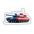 A Cool American Flag Army Tank sticker or digital artwork, featuring a tank with stars and stripes, embodying a patriotic theme. Perfect for military enthusiasts and patriotic decor.