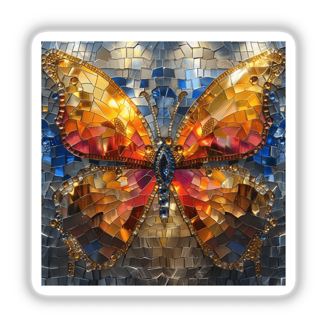 Butterfly Mosaic Jewels: A stained glass butterfly with intricate, colorful pieces, available as stickers or digital artwork.