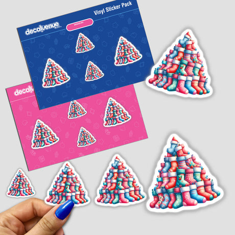 Stacked Pile of Christmas Stockings sticker pack featuring colorful sock illustrations, ideal for holiday decor or digital art enthusiasts, available from Decal Venue.