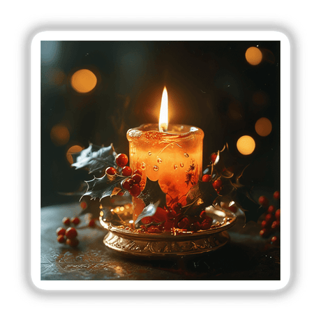 Holiday Candle Envelope Seal Stickers featuring a lit candle surrounded by holly berries, designed to elegantly enhance holiday cards and gifts.