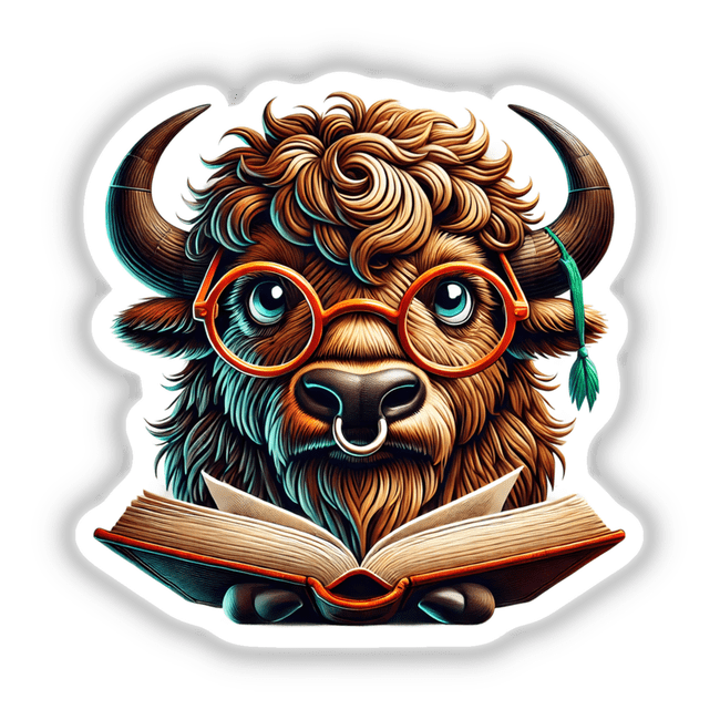 Bison With Reading Glasses Open Book