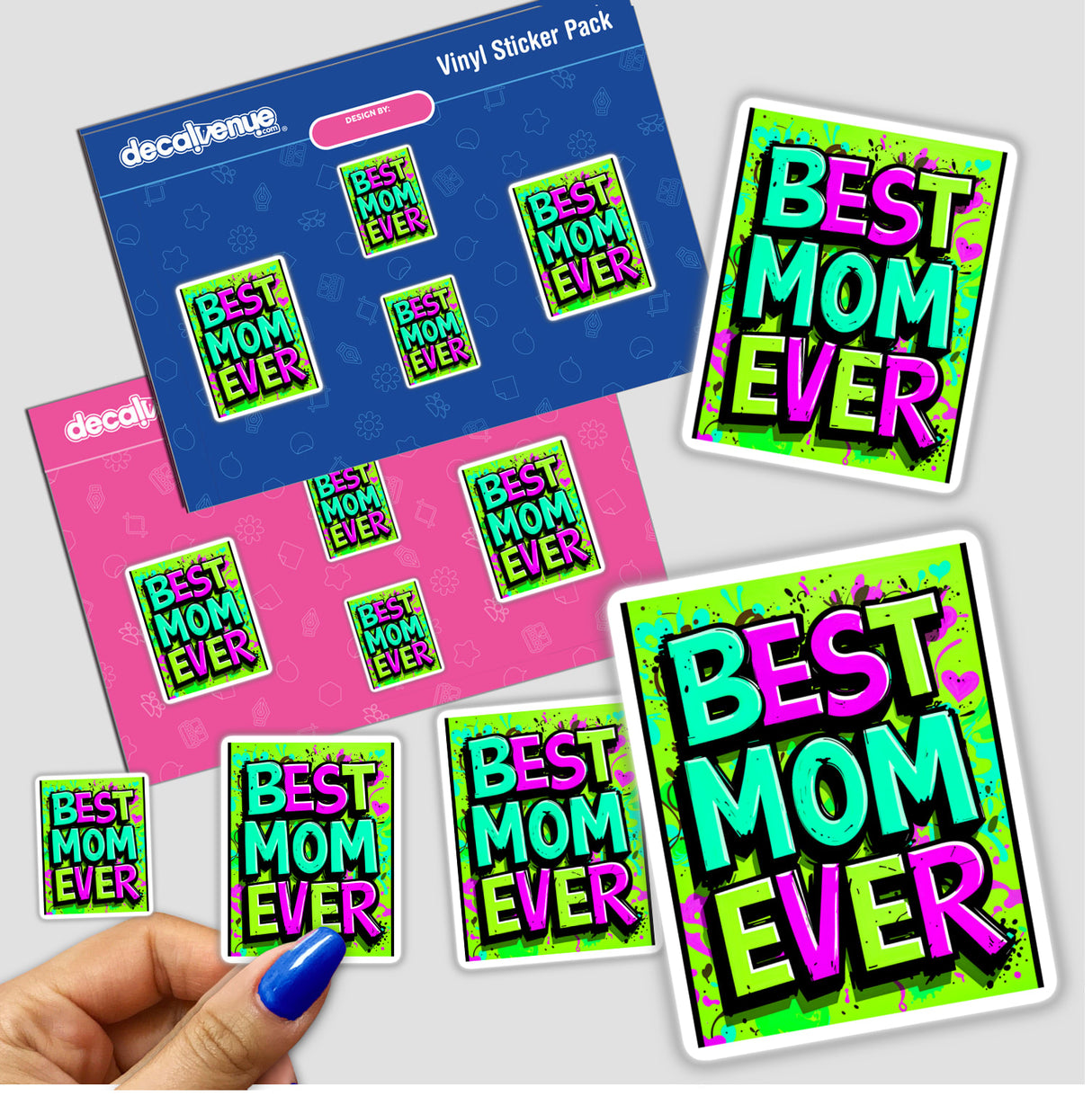 Sticker featuring the phrase Best Mom Ever in a vibrant design, highlighting Decal Venue's unique approach to creative stickers and digital art offerings.