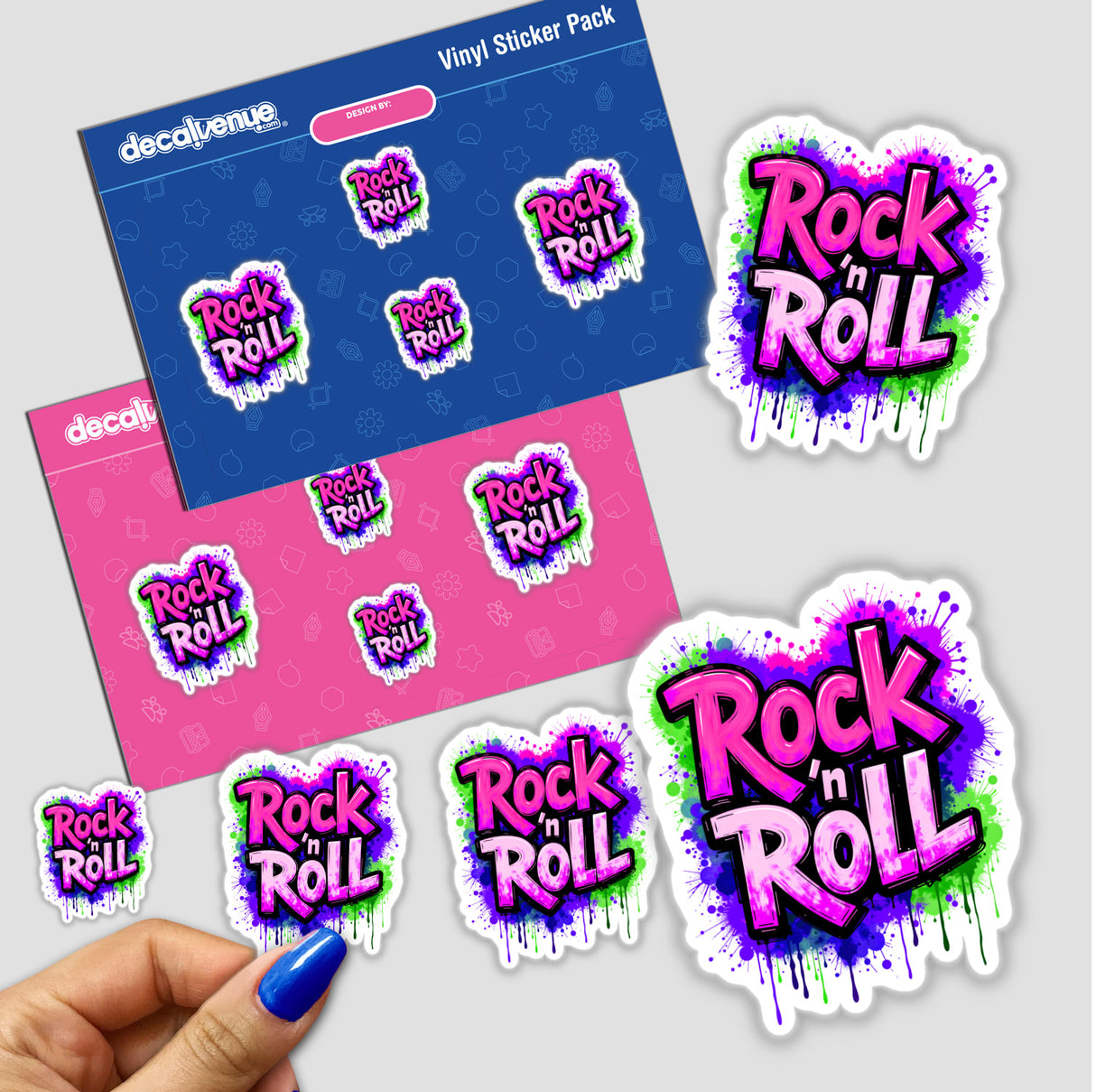 Rock 'n Roll Graffiti Art sticker pack featuring dynamic text and vibrant graphic designs, perfect for adding a unique flair to personal items or as digital artwork.