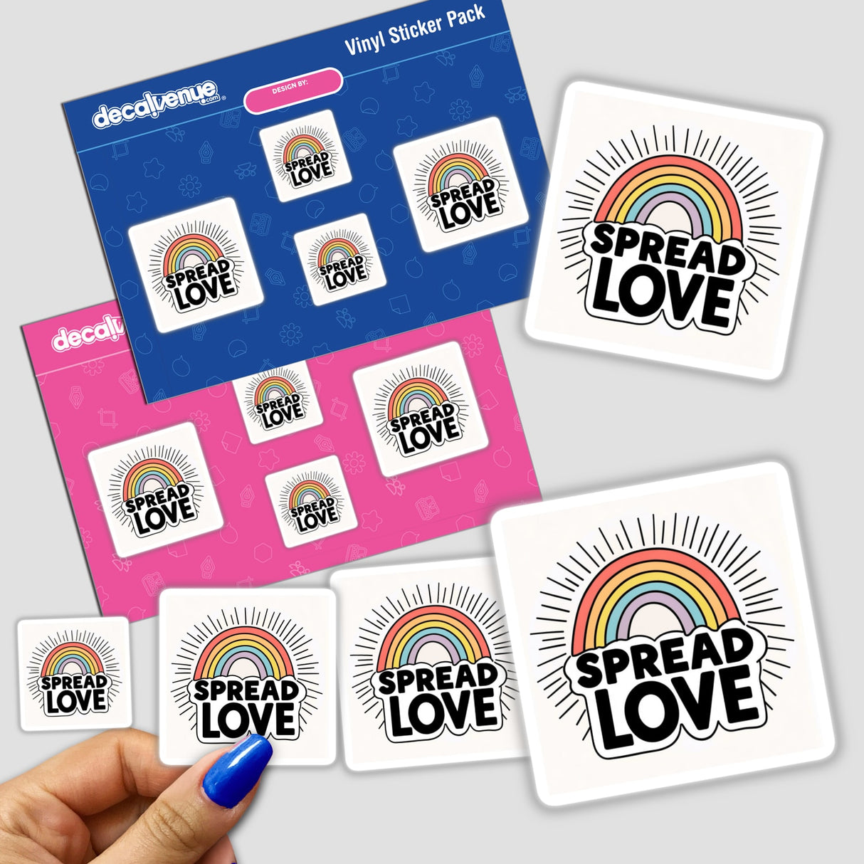 Retro Rainbow Spread Love sticker featuring a vibrant rainbow and text, designed for unique vinyl application or as digital artwork. Perfect for adding a cheerful touch to personal items.