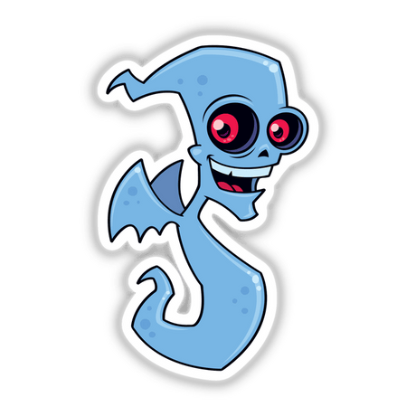 Ghost Demon sticker featuring a cartoon blue sea creature with a stylized eyeball, skull, and mouth elements, available in a sticker pack or as individual stickers.