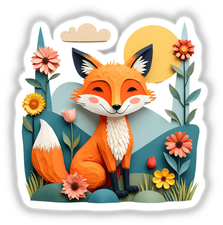 Fox Paper Collage Art: A detailed paper cutout of a fox's head, available as stickers or digital artwork.